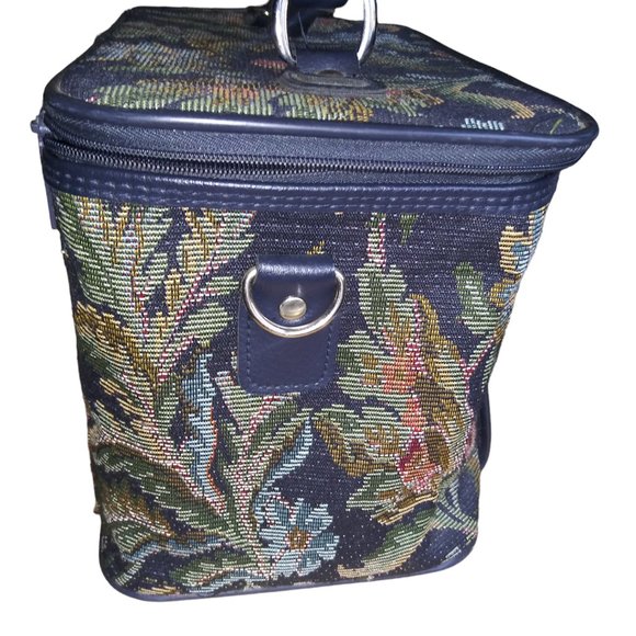 VTG Jordache Floral Tapestry Makeup Bag Green Leaf Travel Tote with Handle - Picture 5 of 15